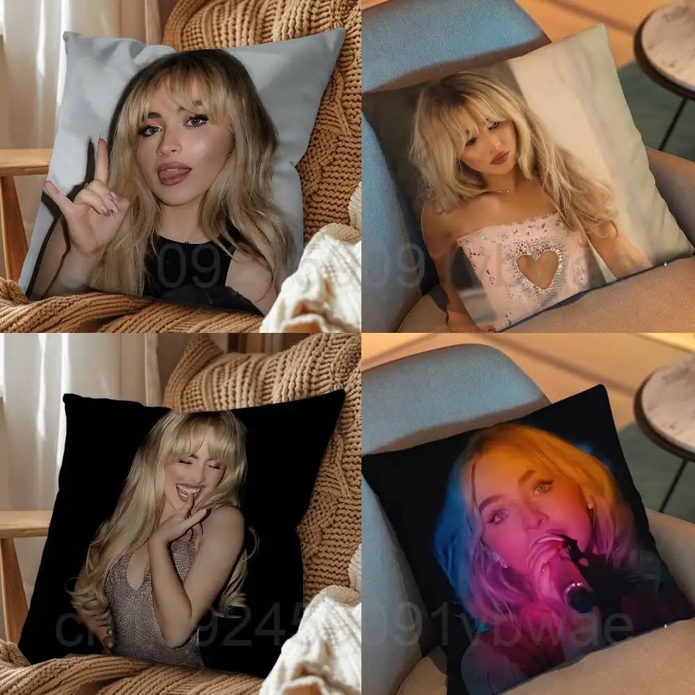 Bring Your Love Sabrina Carpenter Federa per cuscino quadrata con stampa fronte-retro in peluche corto, copricuscino per divano, cuscino da comodino per camera da letto