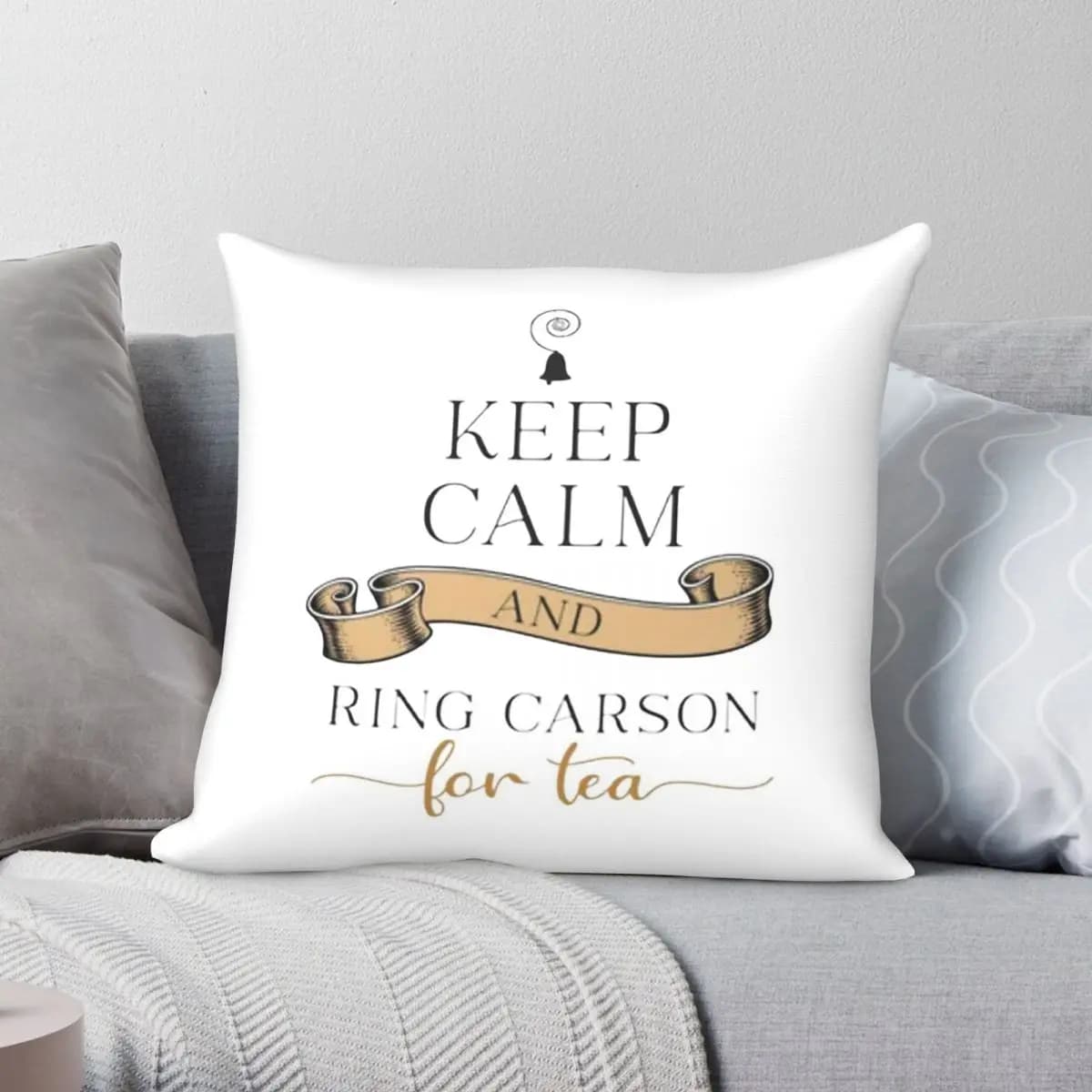 Keep Calm And Ring Carson Federa per cuscino quadrata in poliestere, lino, velluto, con cerniera, decorazione con motivo, federa per cuscino, copricuscino per divano, 45x45