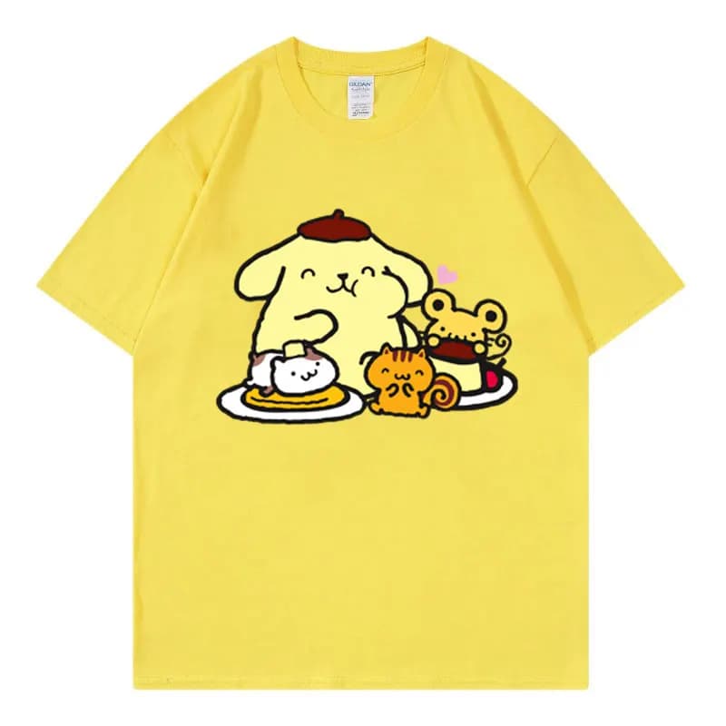 Carino Pompon Purin T-shirt da donna Estate 2025 Cartoon Nuova manica corta 100% cotone Tee Shirt Top Cartoon Anime Coppia abbigliamento