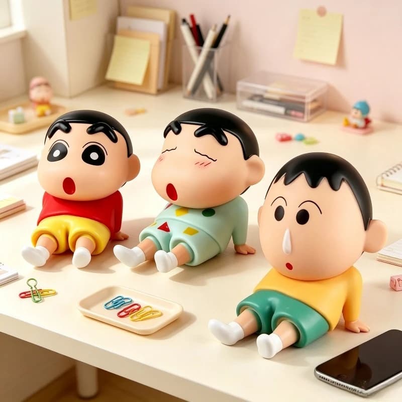 2026-Crayon Shinchan Anime Figures Toys Mobile Phone Holder Head Rotating Desktop Bedside Ornaments Mobile Phone Support Stand