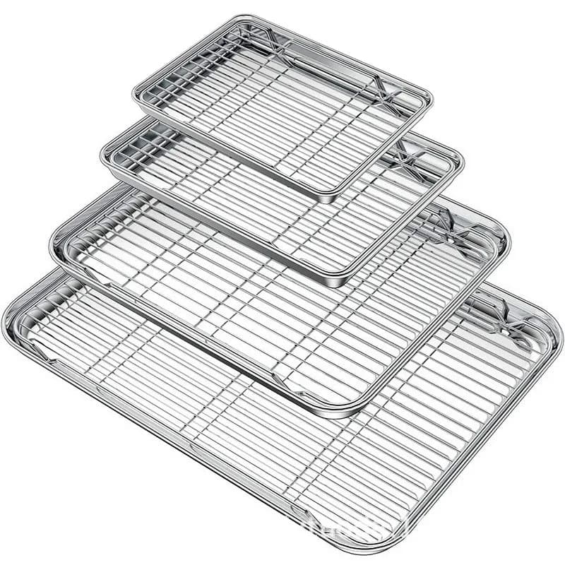 Stainless Steel Baking Tray With Wire Rack Oven Roasting Pan For Cake Brownie BBQ Grilling Multifunctional Cooking Tool
