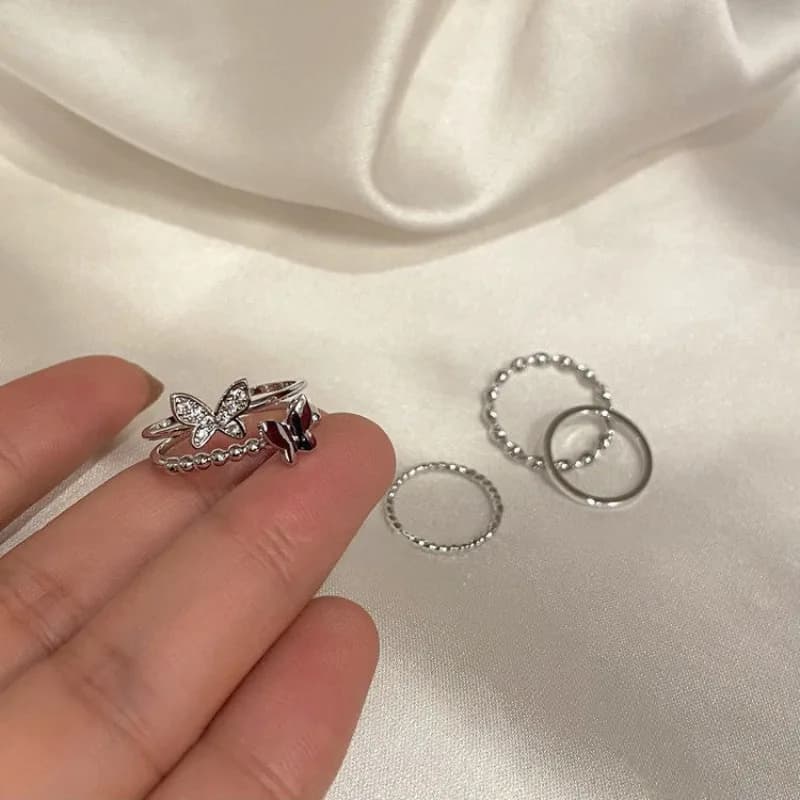Set di anelli punk in metallo con farfalla coreana per ragazze e donne Accessori alla moda Fibbia Anelli per dito indice femminile Regali per gioielli per feste