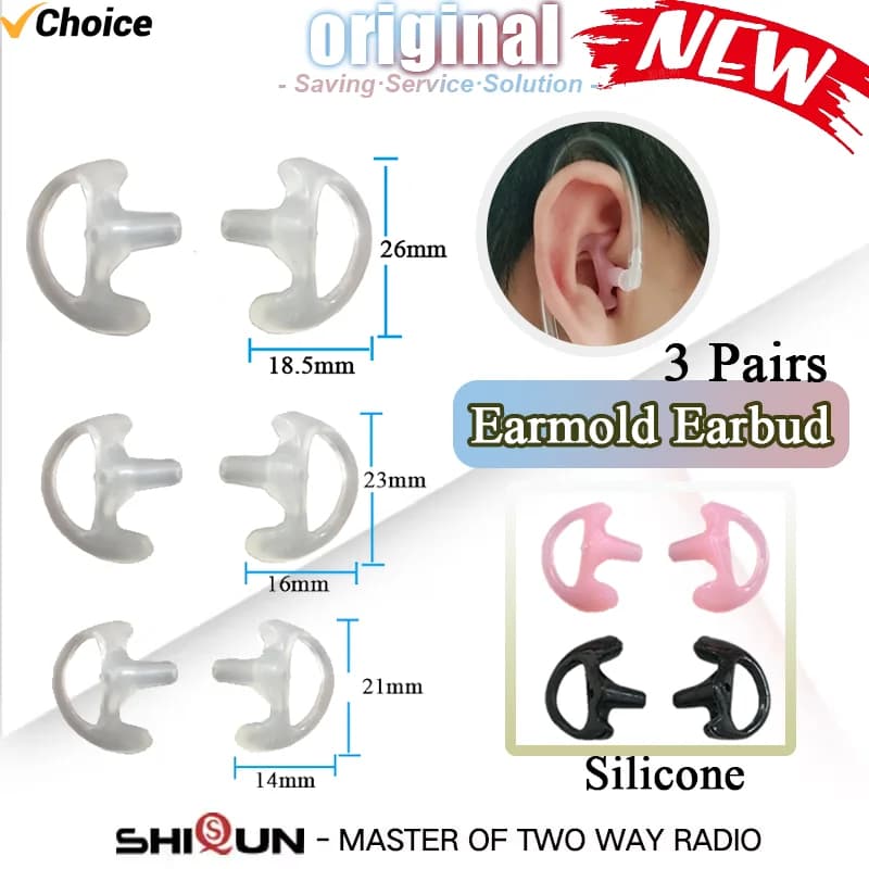 Auricolari in silicone da 3 paia per walkie talkie universale Radio Air Bobina acustica Tubo Auricolare Cuffia Earmold Bianco Nero SM LSize