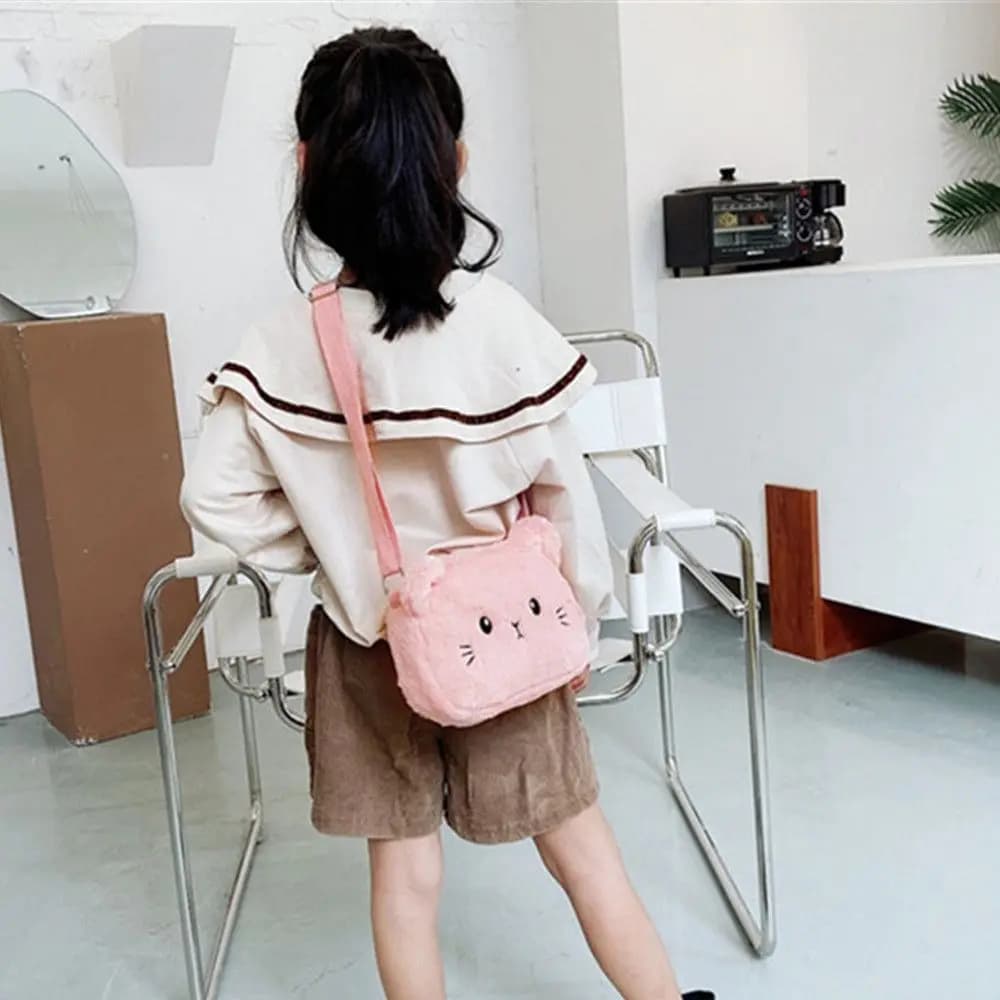 Baby Girls Coin Purse Handbags Soft Plush Bag Messenger Small Bags Cartoon Cat Shoulder Bag