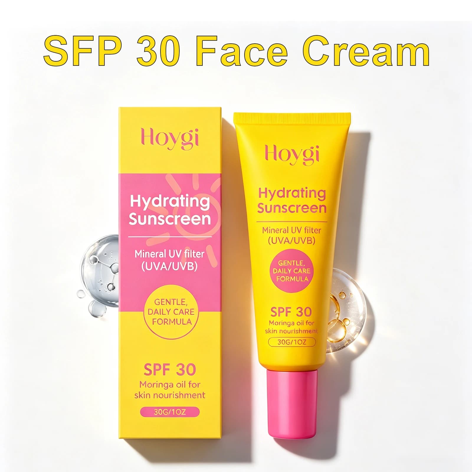 Crema Viso Minerale SFP 30+ con Olio di Moringa, Lozione Idratante Protettiva per la Pelle, Cura Quotidiana per il Corpo, Delicata per Pelli Sensibili