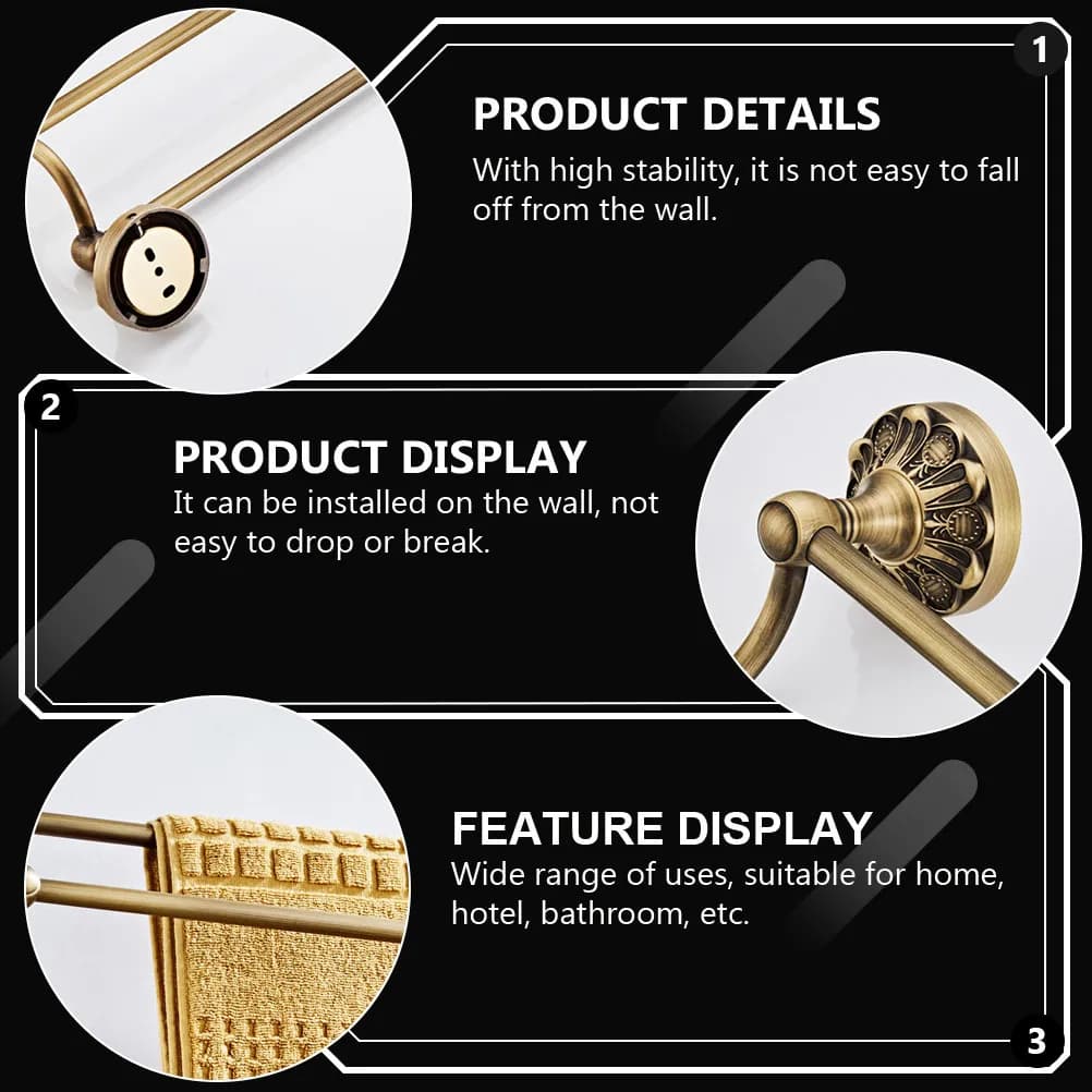 1Pcs Brass Towel Holder Wall Mounted Strong Bearing Capacity Bathrobe Rack Wet Tissue Holder Hand Towel Rack Bathroom Storage