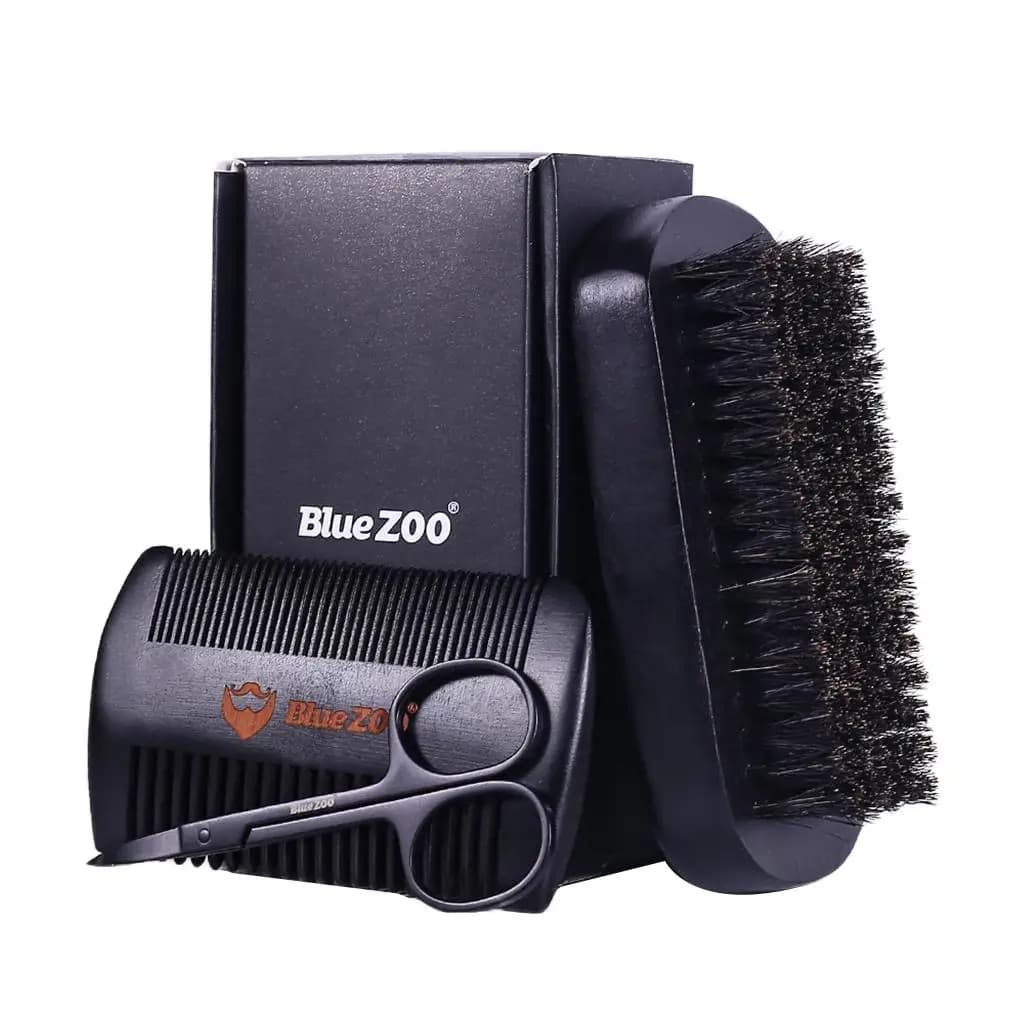 Set di pettine e spazzola per barba da uomo, forbici per barba, pettine per baffi in legno naturale, regalo per marito, per la cura della barba
