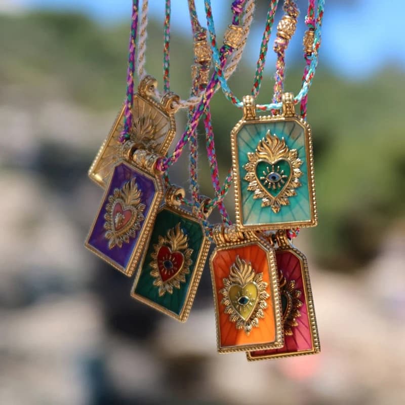 Collana da Donna Bohemien alla Moda con Ciondolo a Carta dei Tarocchi Colorata e Perline - 1 Pezzo