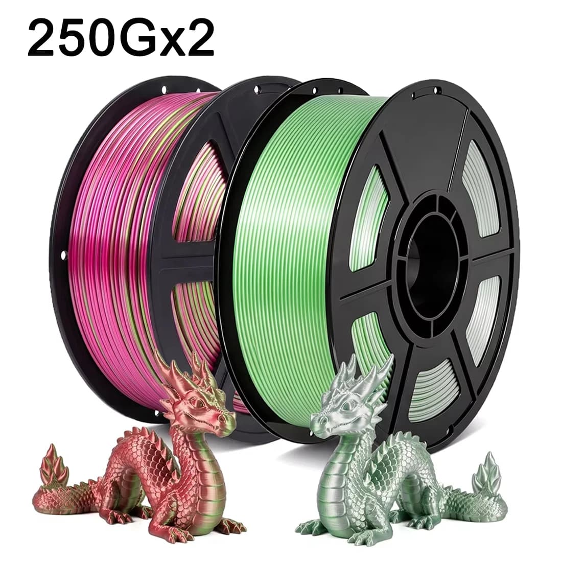 250gx2 Dual Color PLA silk Red Green 3D Printer Filament Two-tone Silk silver green 1.75mm 3D Printing Filament vacuum packaging