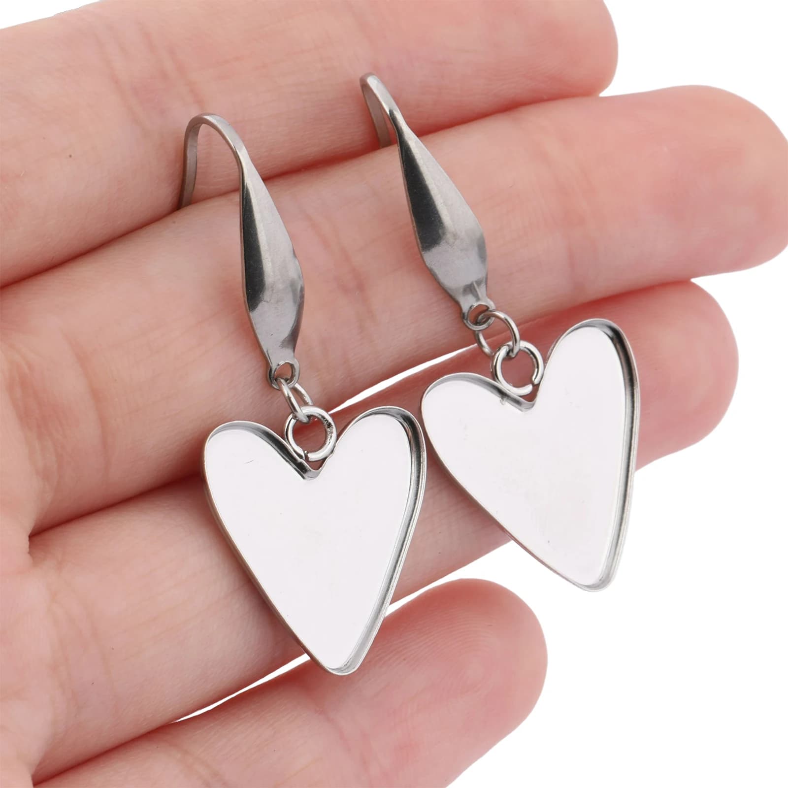 10 pezzi in acciaio inossidabile, base per orecchini a forma di cuore da 16x17 mm, ganci per orecchini fai da te, accessori per la creazione di gioielli
