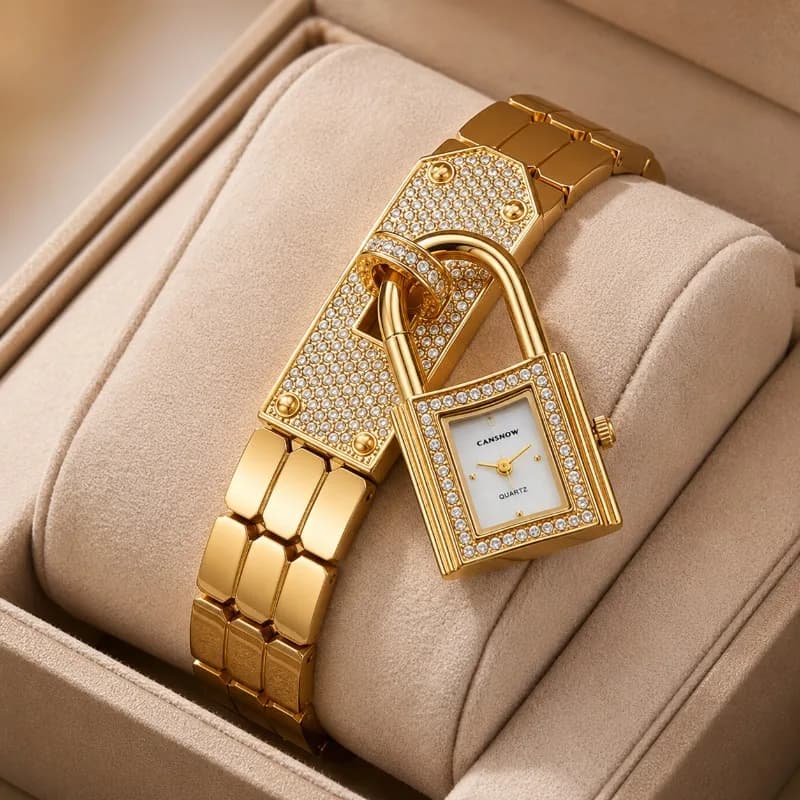 Gold Lock-Shaped Women's Watch Luxury Diamond Quartz Woman Wristwatch Elegant Ladies Bracelet Watch Jewelry Gift Reloj Mujer