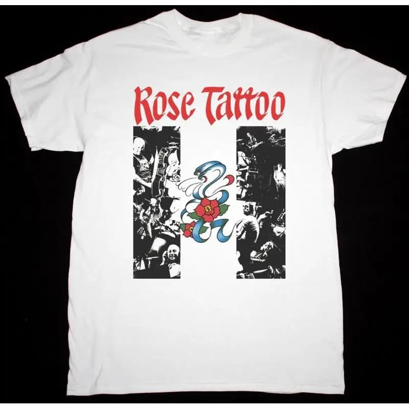 Maglietta Vtg Rose Tattoo 1978 Rock N Roll da uomo di tutte le taglie in cotone bianco Kn018