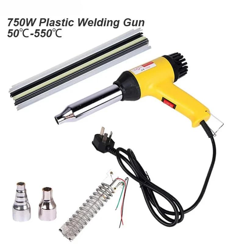 750W Plastic Repair Welding Gun Torch 220V Machine Adjustable Heat Temperature 50℃-550℃ Auto Hot Air Welder Kit PE PP PVC Rods