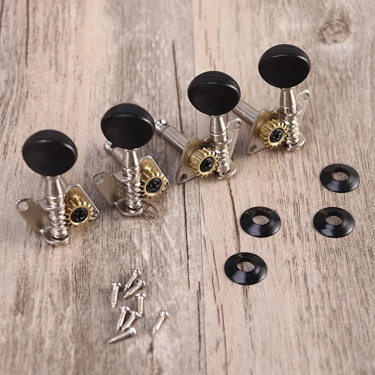 4 Pezzi Piroli di Accordatura per Ukulele in Metallo Nero, Meccanismi di Sostituzione per Chitarra a 4 Corde, Chiavi di Accordatura per Ukulele e Chitarra
