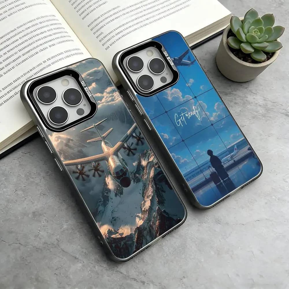 Cover per iPhone con design Aeronautico Aereo, Colorata Argento e Nera, per iPhone 17, 16, 15, 14, 13, 12, 11 Plus, Pro Max, XS