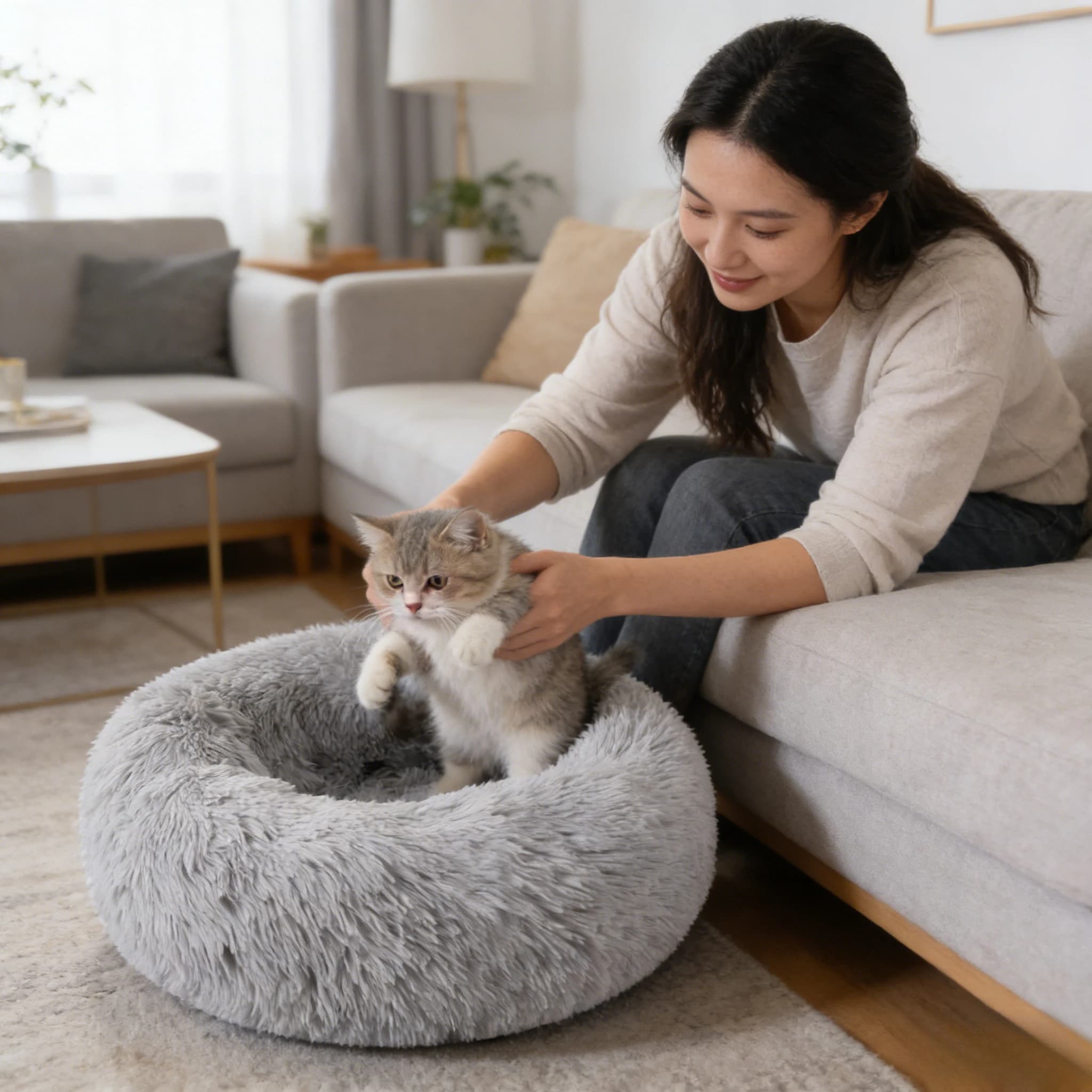 Cuccia rotonda in peluche per animali domestici, morbida e calda, in pile lungo, tappetino invernale per cani e gatti, accessori per animali domestici