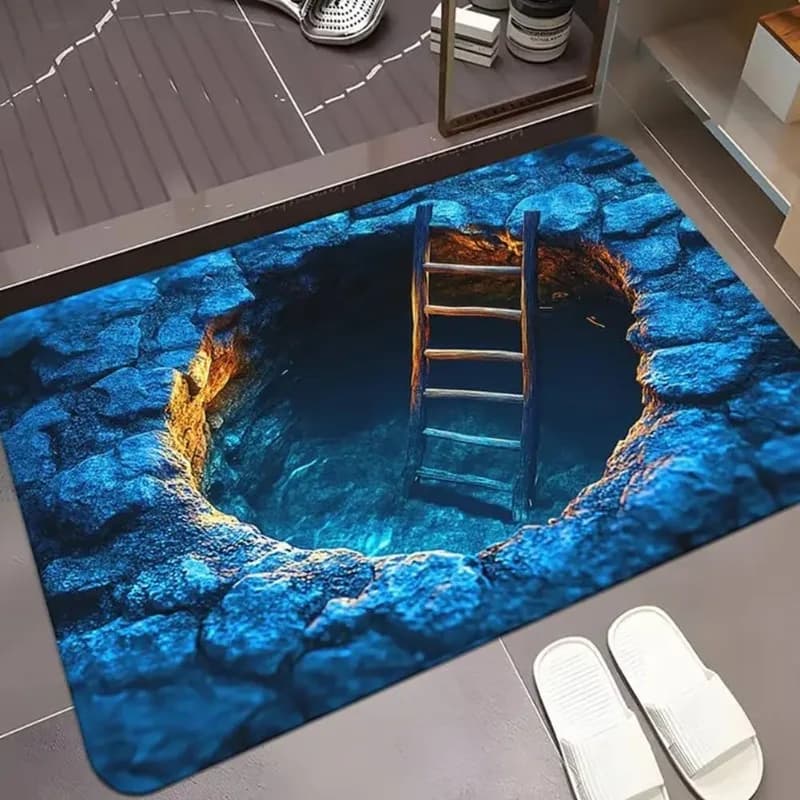 2D Hole Optical Illusion Door Mat Soft Non-Slip Entryway Rug Realistic Well Pattern Home Decor Carpet Prank Funny Decor Mat