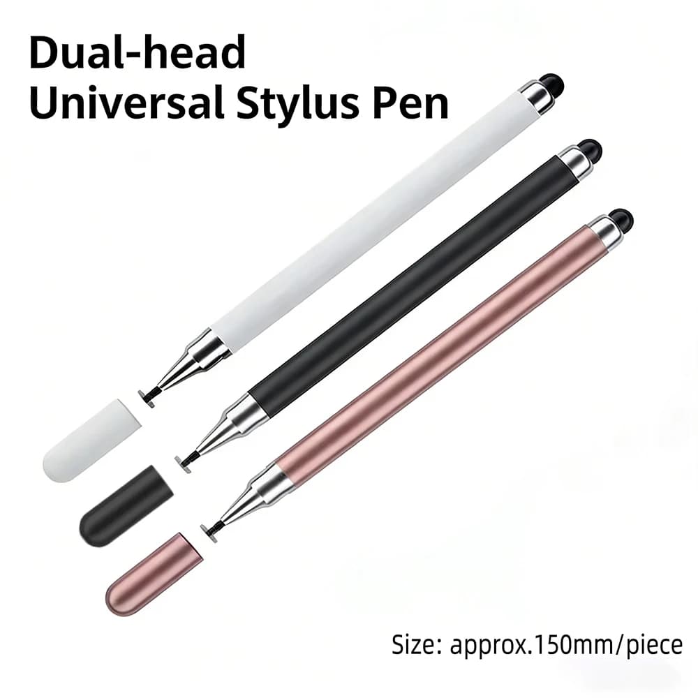 2-in-1 Universal Stylus Pen for PC & Tablet, Dual Silicone Tips, Compatible with iPad, iPhone, Huawei, Samsung and All Smartphon