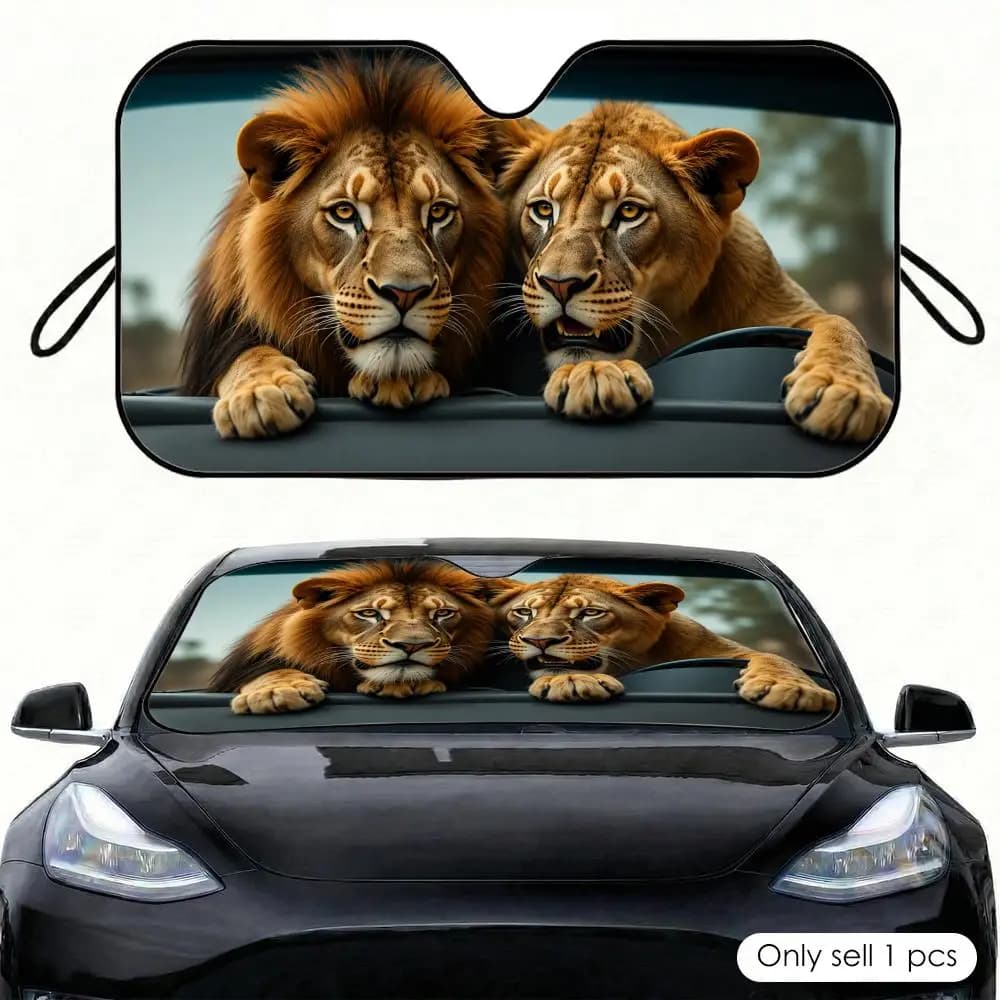Lion Print Sun Visor Car Windshield Sunshade Front Window UV Protection Heat Insulation Sun Shade Cover Foldable