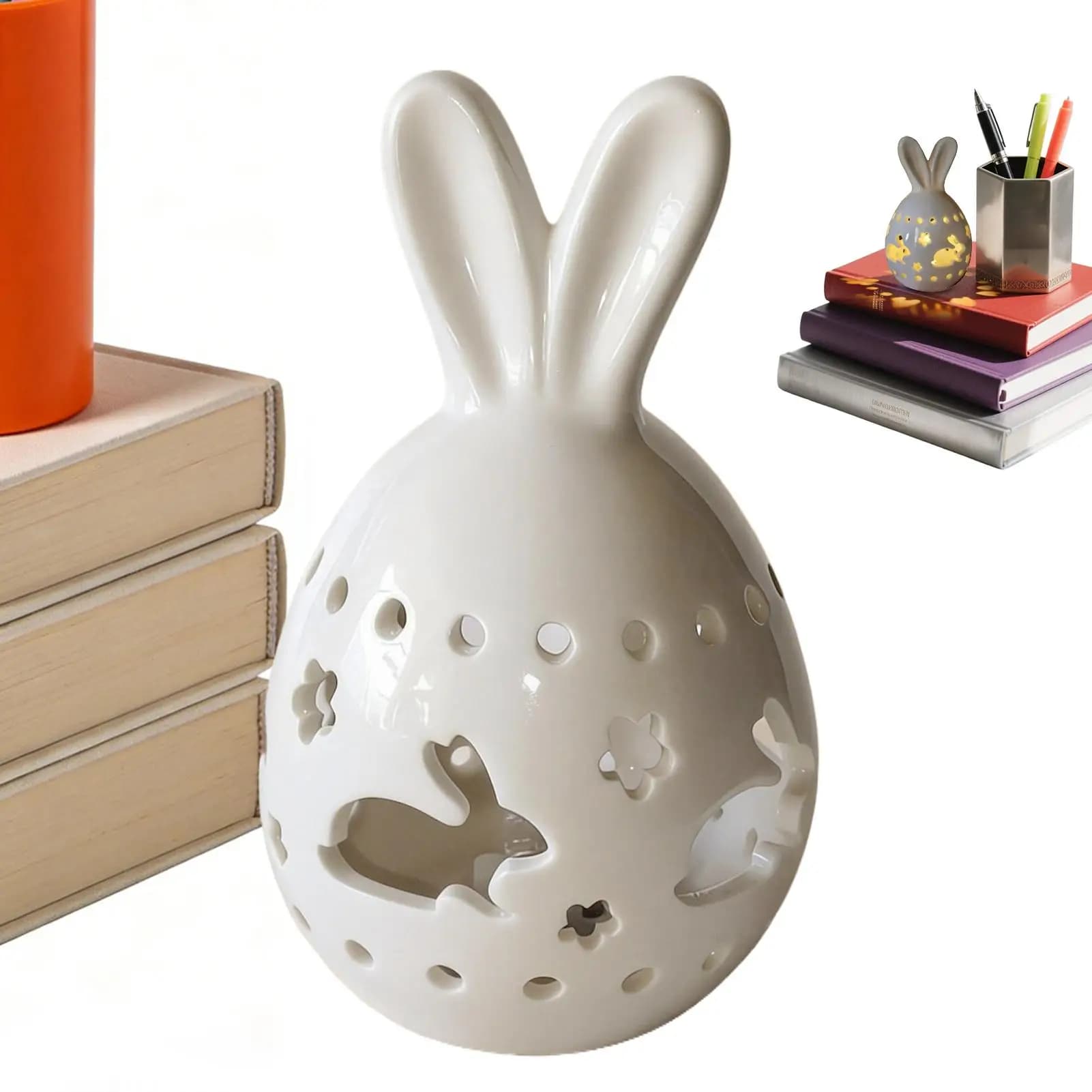 Decorazione Pasquale: Coniglietto in Ceramica Luminoso per Finestra, Caminetto, Ufficio, Casa, Centrotavola e Feste