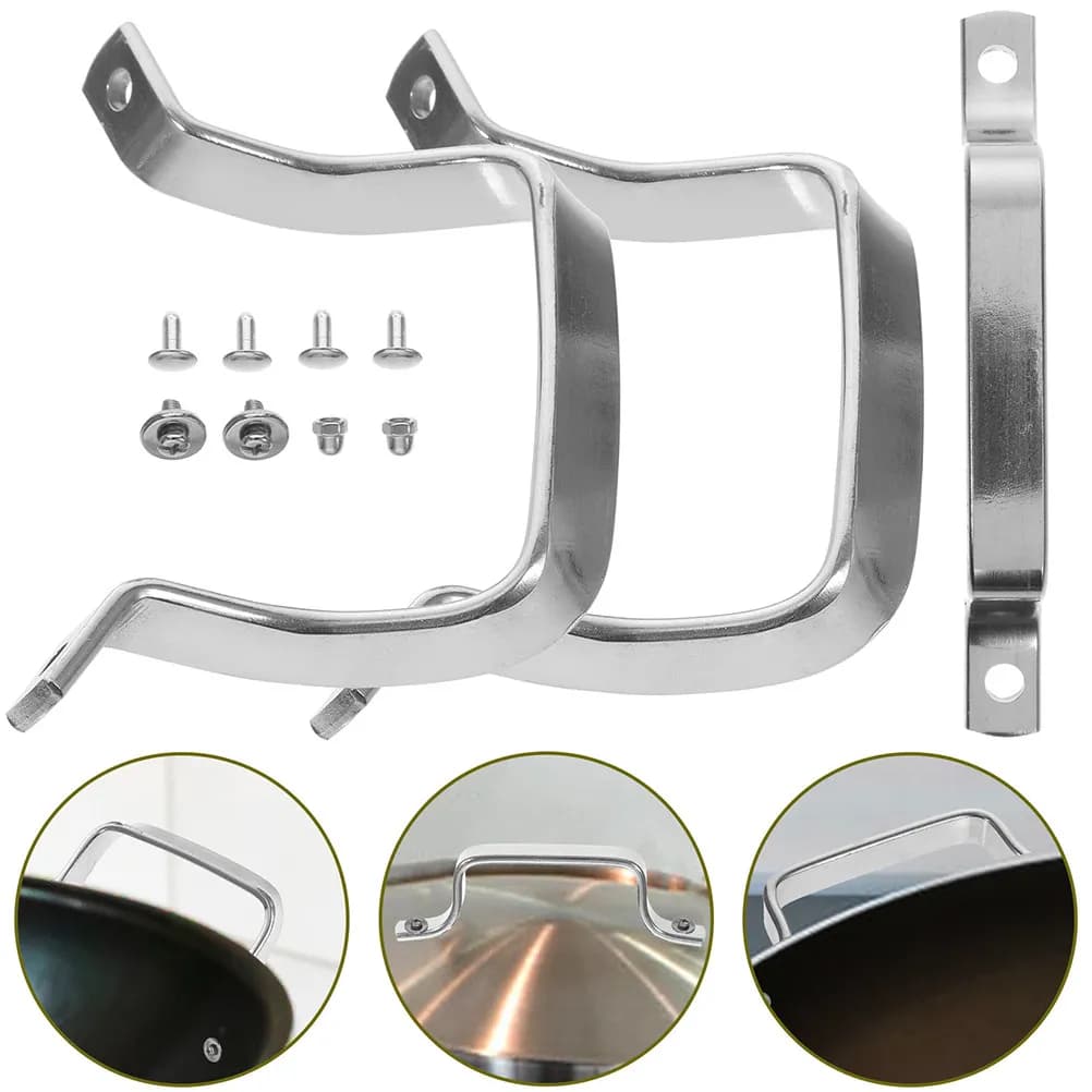 3Pcs Stainless Steel Pot Handles Replacement Set Wok Steam Pot Side Handles Lid Grip for Frying Pan Saucepan Steamer