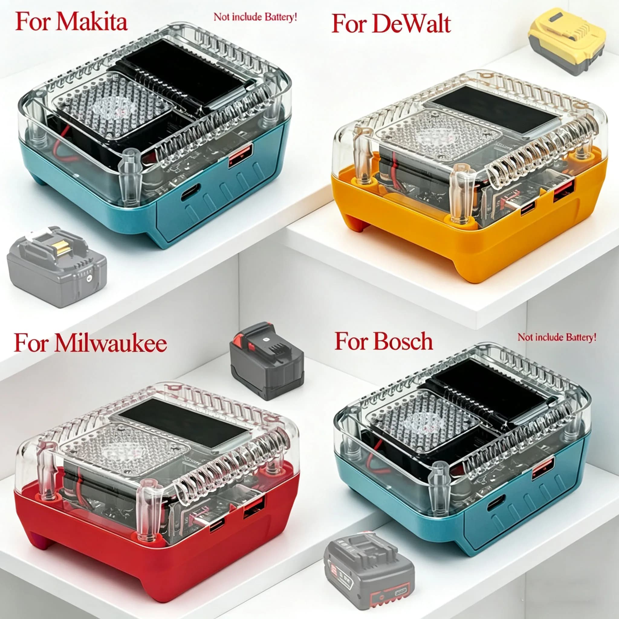 Adattatore convertitore per batterie al litio per Makita, DeWalt, Milwaukee, M18, caricabatterie Bosch, power bank USB Type-C 138W