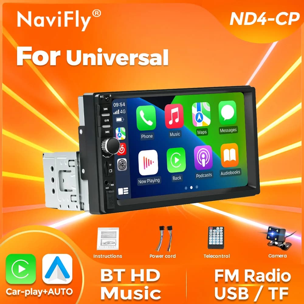 NaviFly 7 "Touch Screen ND4 Universale 1 Din Autoradio Multimediale Lettore MP5 GPS CarPlay Stereo Supporto SWC USB TF FM Camera BT