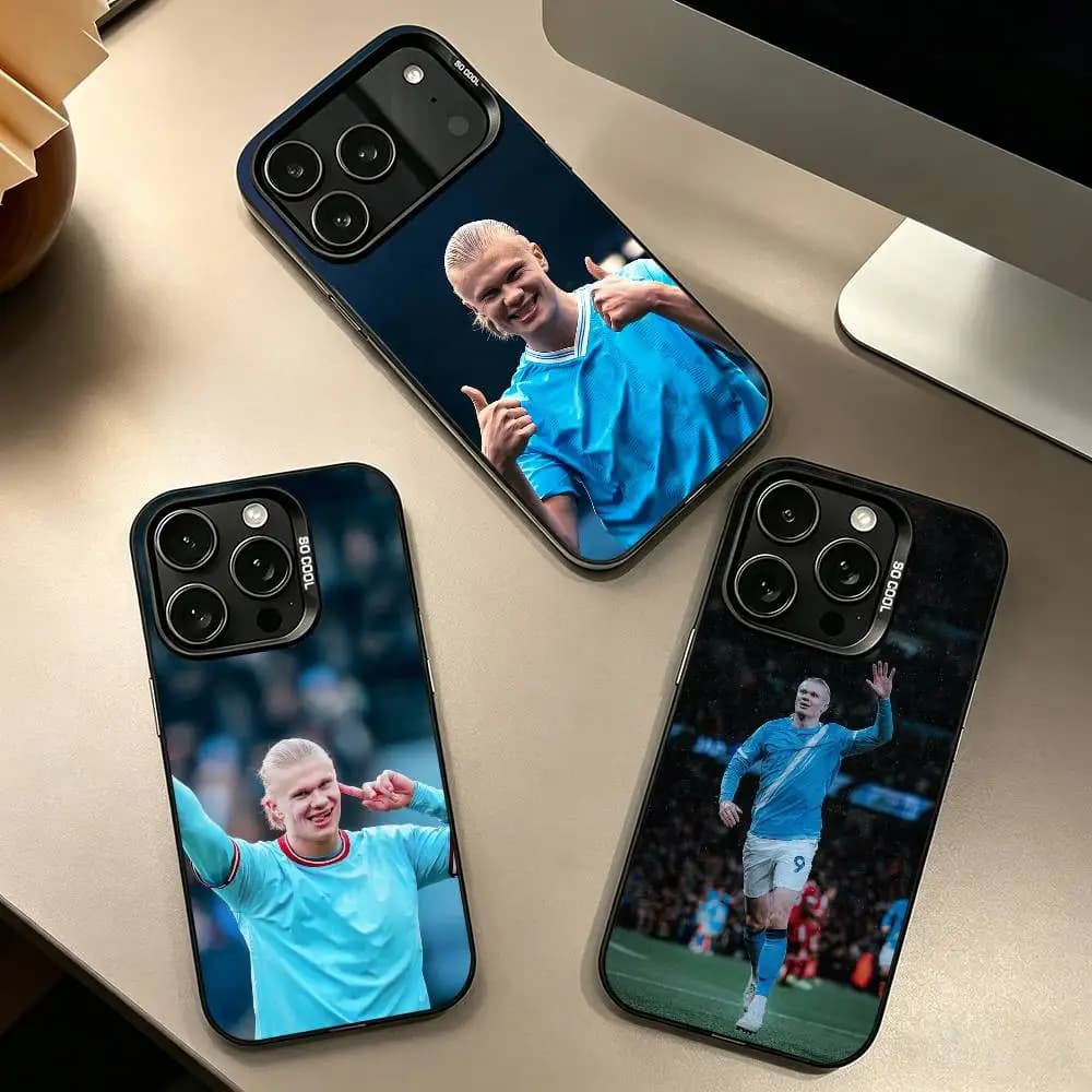 F-Football E-Erling H-Haaland Phone Case For iPhone 17,16,15,14,13,12,11 Plus,Pro Max,XS,Colorful Silver Black Cover