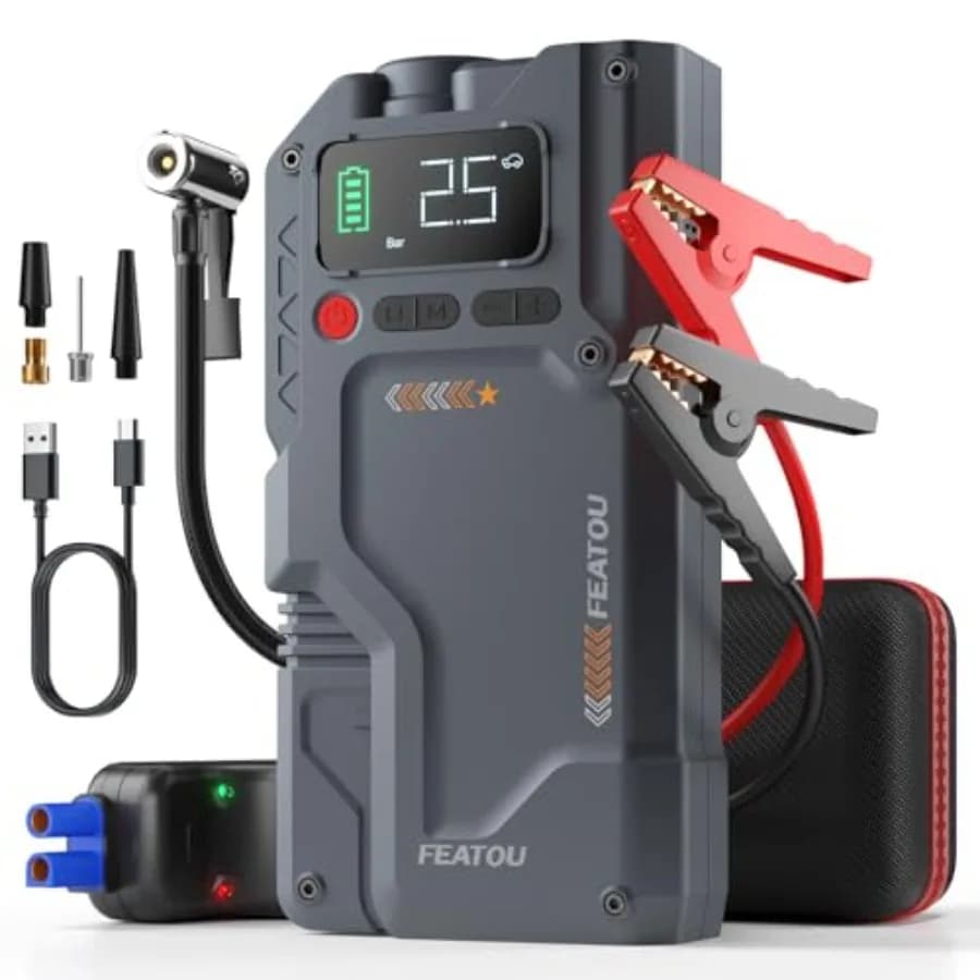 Avviatore di Emergenza con Compressore d'Aria 5 in 1, Box Multifunzione 5500A con Gonfiatore Digitale per Pneumatici 150PSI, Portatile