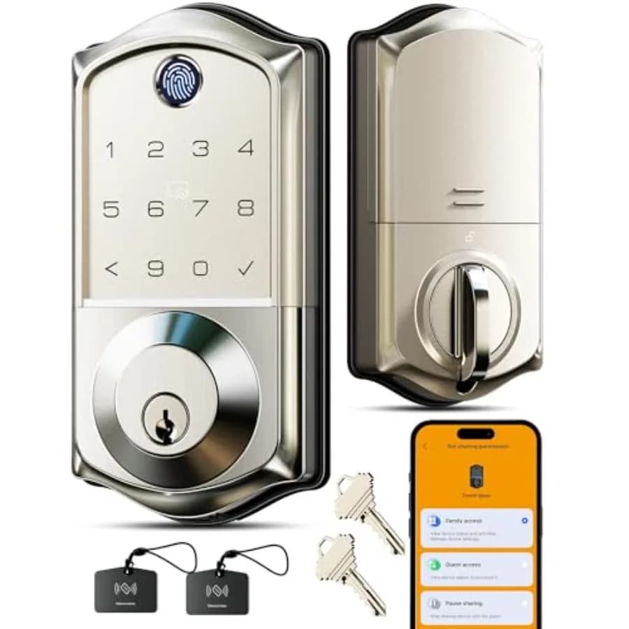 VE017 Serratura Intelligente con Impronta Digitale, Controllo App, Accesso Senza Chiave 8-in-1, Blocco Automatico, Porta di Alimentazione di Emergenza, Touchscreen Elettronico