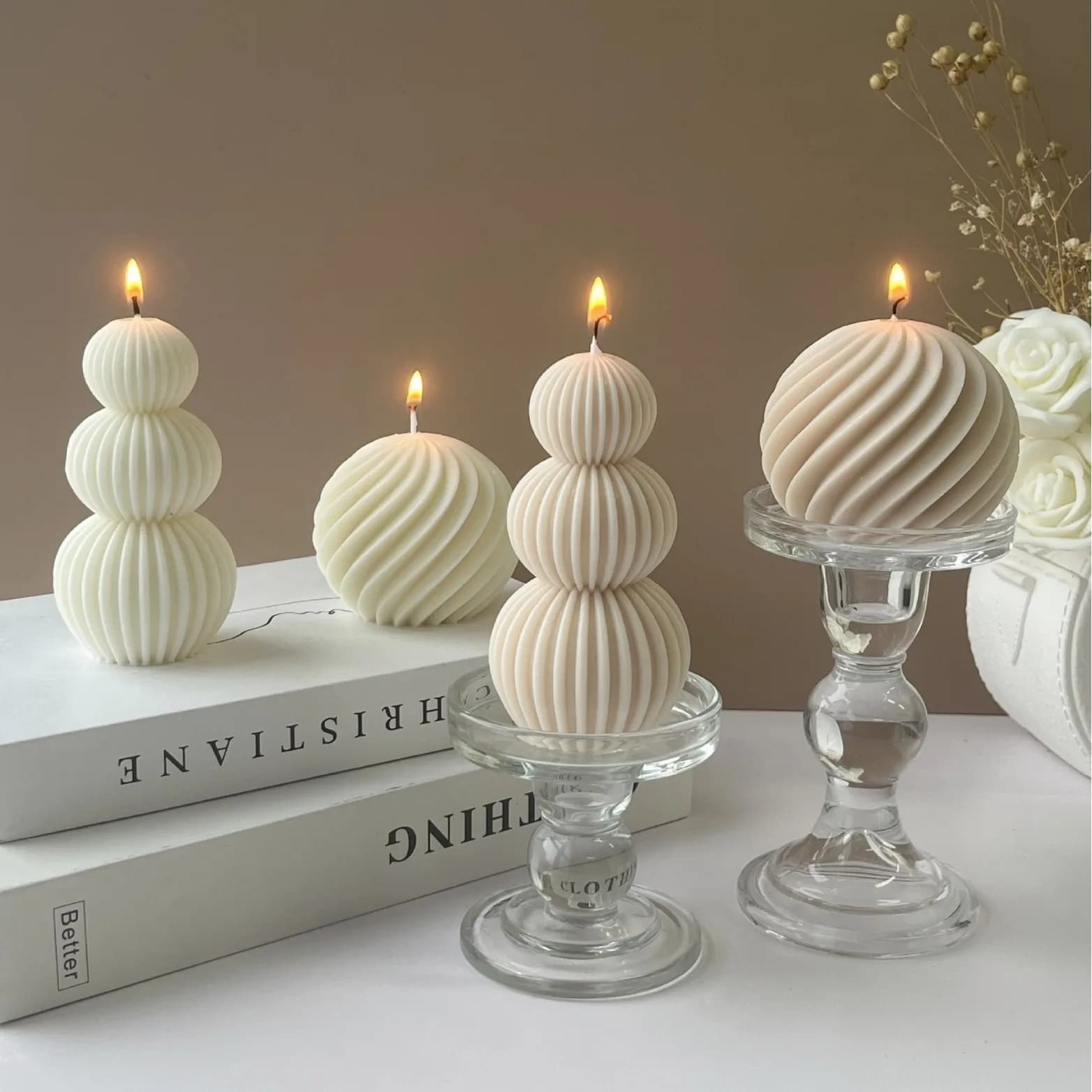 Stampo per candele in silicone a pilastro rotondo, design a sfera rotante conico, geometria fai da te, stampo in resina di gesso, fatto a mano, semplice arredamento per la casa nordico