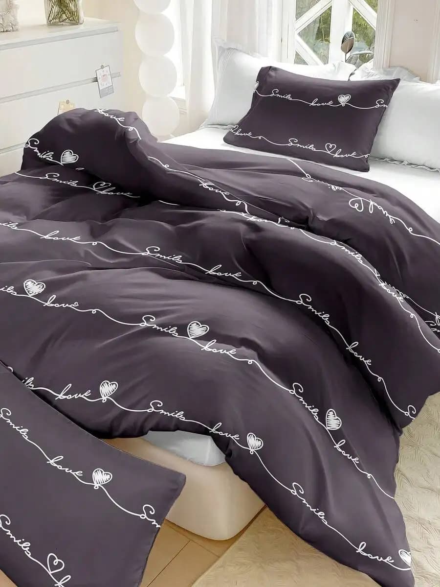 3pcs Duvet Cover Set With Smile Love Print, Soft Skin-Friendly Bedding For All Seasons