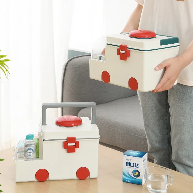 Scatola per medicinali portatile in plastica per uso domestico Scatola per medicinali multistrato per kit di pronto soccorso domestico per scatola di immagazzinaggio per auto da ufficio di emergenza domestica