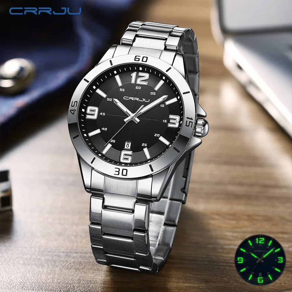 CRRJU orologi di lusso da uomo orologi al quarzo in acciaio inossidabile orologio da uomo con data automatica con lancette luminose relogio masculino