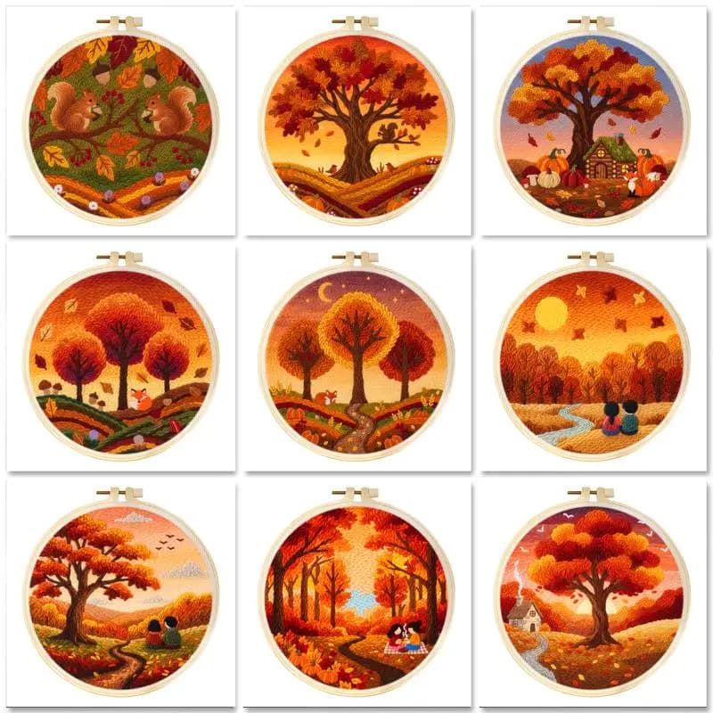 GATYZTORY Punch Needle Embroidery Starter Kits With Frame Tree Pattern Funny Punch Needle Kits for Adults Beginners Handicraft D
