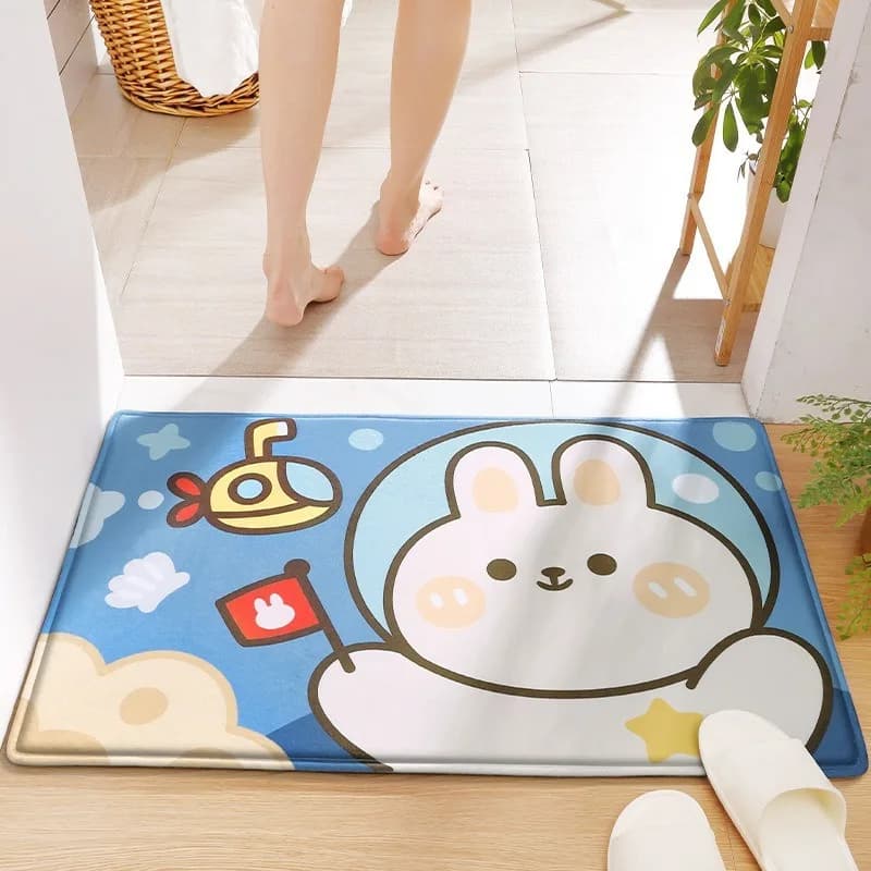 Tappetino di benvenuto con coniglio per porta d'ingresso, ingresso esterno, zerbino con stampa, antiscivolo, cucina, camera da letto, poggiapiedi, decorazione per interni, divertente tappeto per bambini