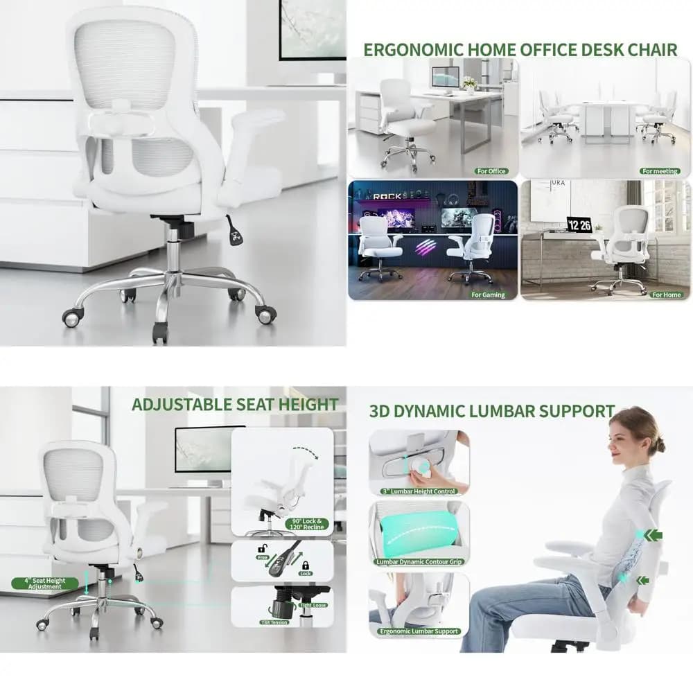 Sedia Girevole Ergonomica con Schienale Alto e Supporto Lombare per 180 kg, Seduta Larga per Casa e Gaming