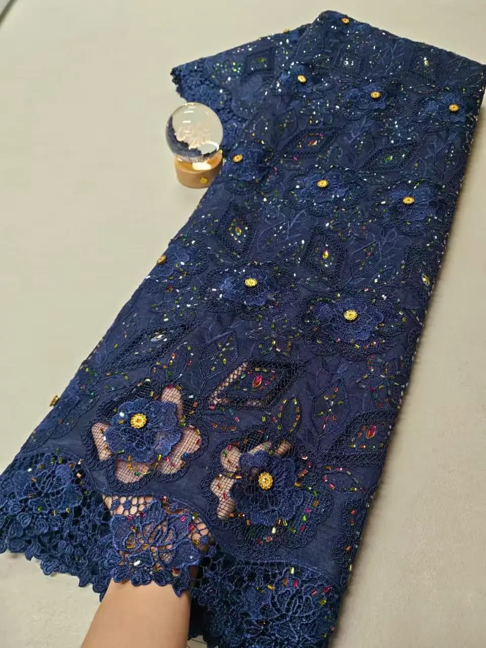 2026 High-Quality Africa Nigerian Sequins Cotton Embroidery Lace Fabric Tulle 5 Yards for Wedding Party Dress Chiffon xl190