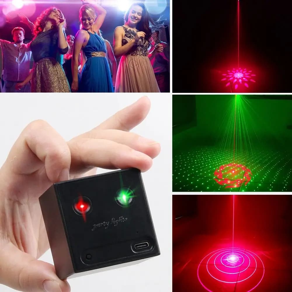 Nuova Lampada Proiettore Laser Ricaricabile con 64 Motivi, Luce Atmosfera R&G per Palcoscenico, Mini Luci Laser Portatili per Feste ed Effetti Auto