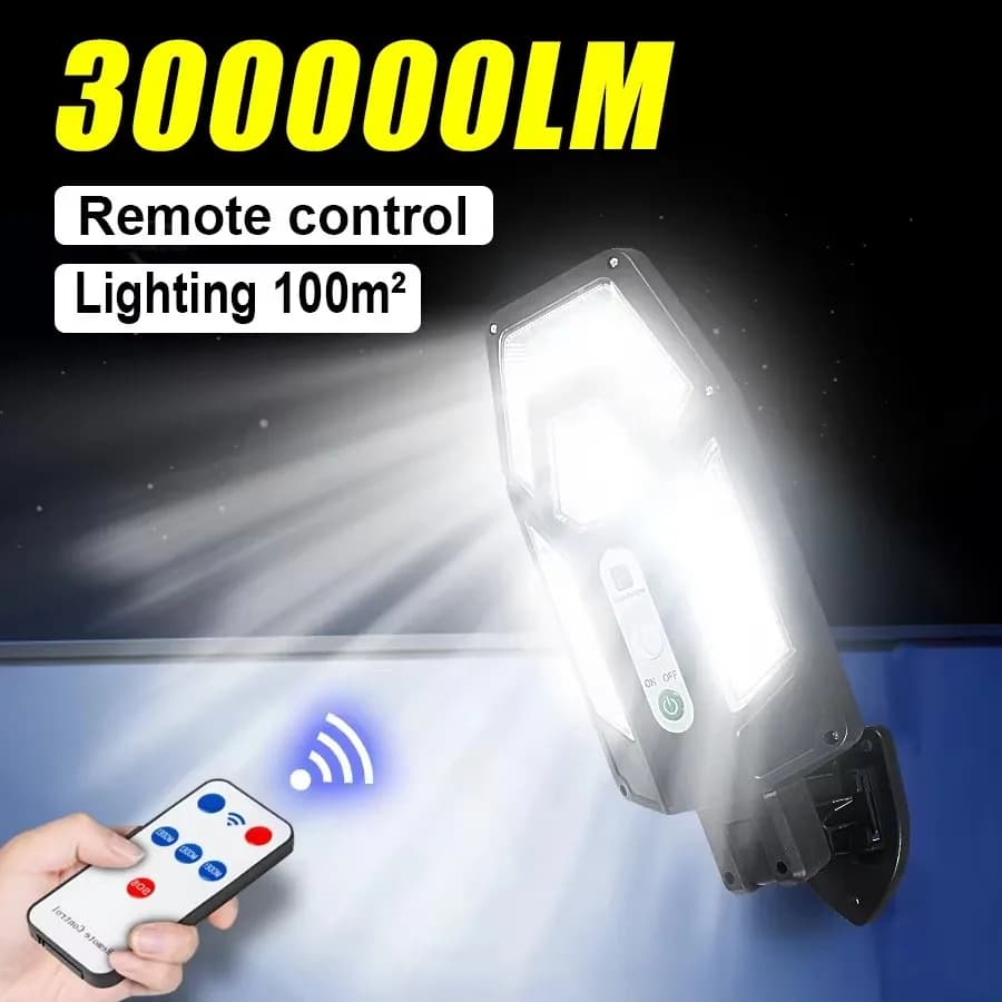 30000LM Potente lampada solare per esterni Luci solari per esterni a LED IP65 Faretto solare a LED impermeabile con lampione con sensore di movimento