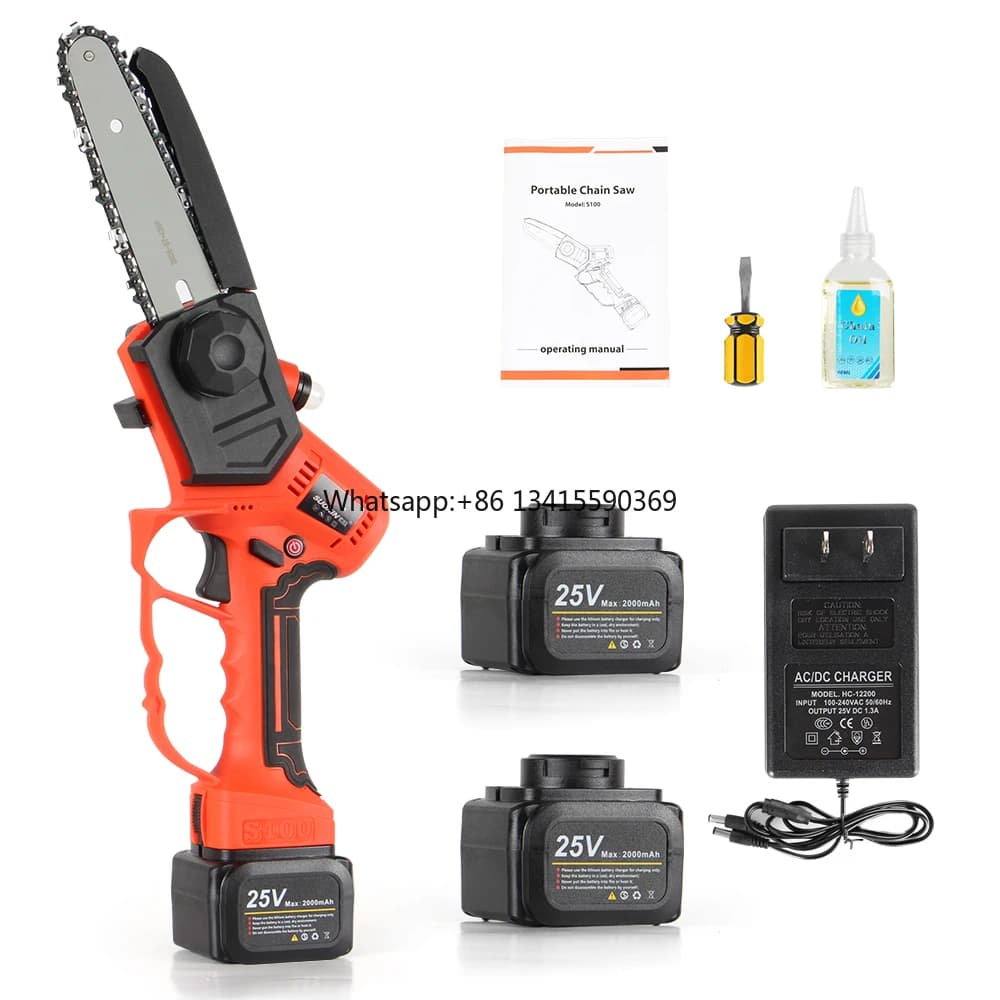 6 inch electric chainsaw with plastic handle and rubber Portable DIY portable battery powered saw for wood cutting and tree cutting