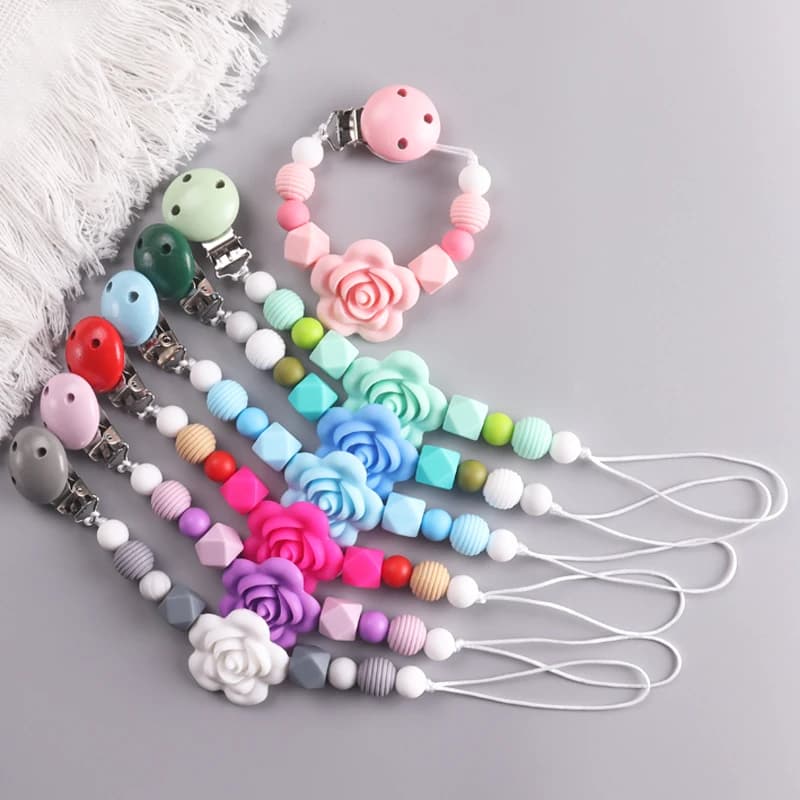 Clip per ciuccio con fiore in Silicone per bambini Clip per capezzolo fittizio per neonato Clip per giocattoli per la dentizione senza BPA supporto per ciondolo succhietto
