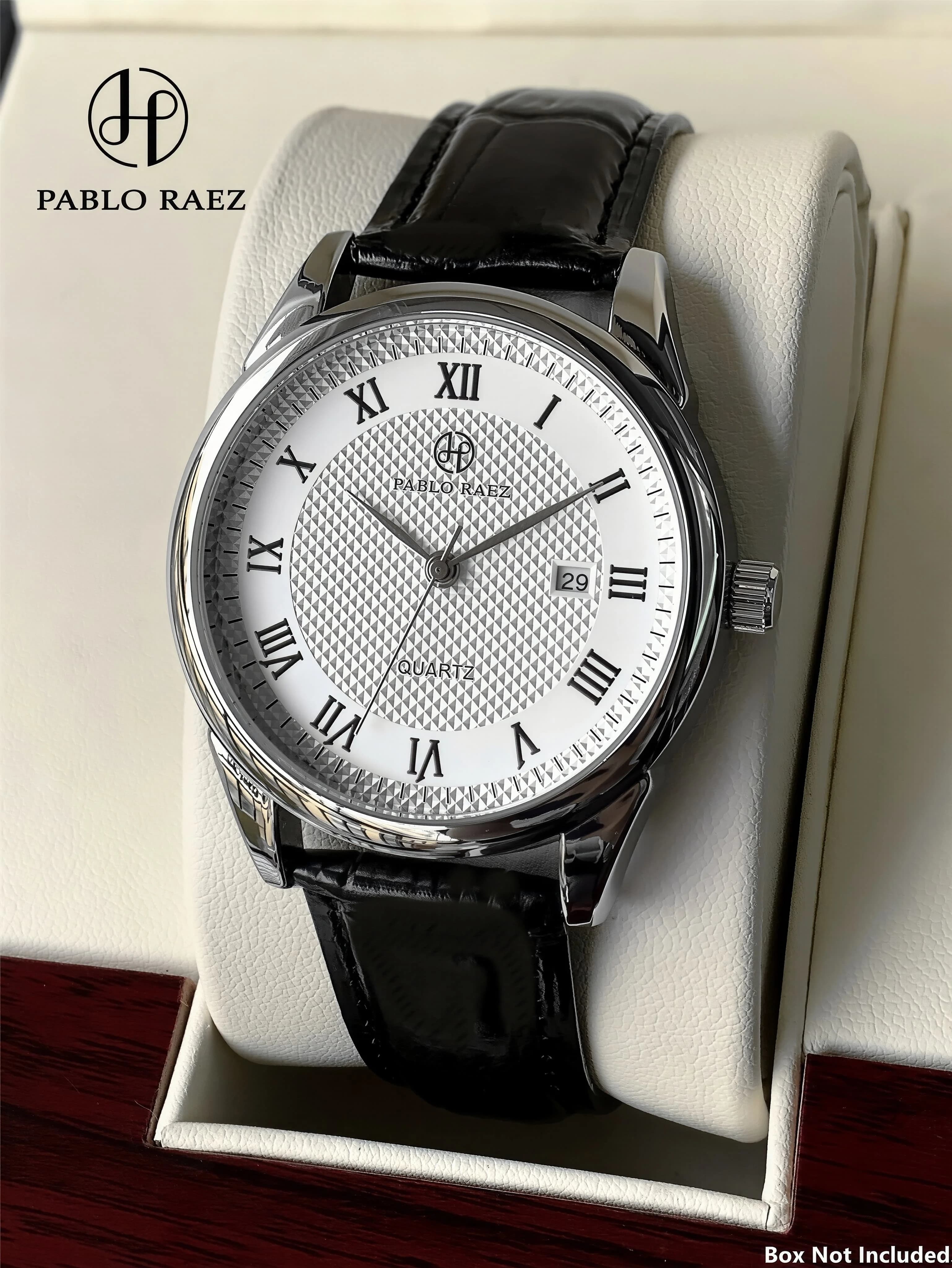 PABLO RAEZ Orologio da uomo di lusso al quarzo, calendario impermeabile, cinturino in pelle, batteria incorporata, scala romana, orologio da uomo, regalo di compleanno