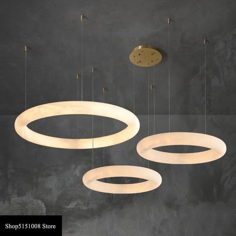 Lampade a sospensione moderne in oro con anello in marmo di lusso a LED per soffitto Lustre Lampade a sospensione Lampadario a sospensione per soggiorno