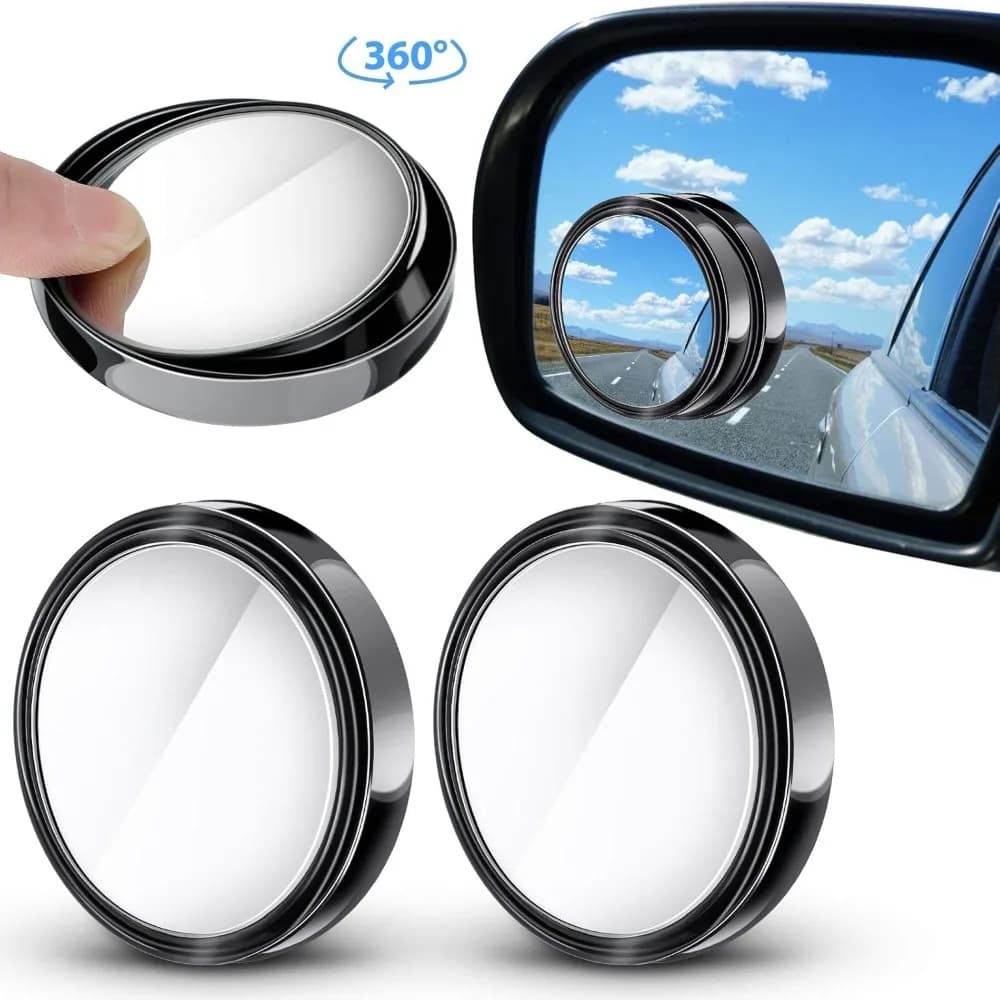 2 Pieces Mirrors Retrovisori Ausiliari per Auto, Adjustable to 360 Degrees, Convex, with Round Frame, Grandangolari per Retromarcia