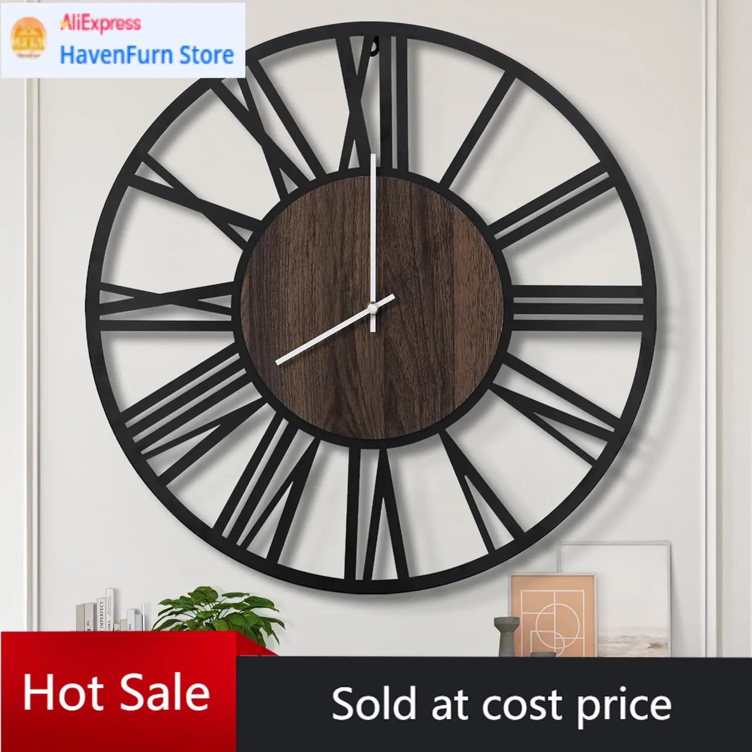 Orologio da Parete Extra Grande, Silenzioso con Piccolo Ticchettio, Funzionamento a Batteria, Stile Vintage Rotondo Moderno in Legno per Soggiorno