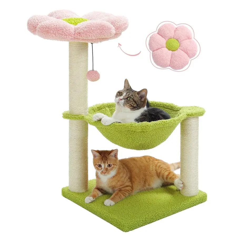Albero per Gatti, Torre per Gatti da 28 Pollici con Comoda Posata a Fiore, Grande Amaca per Gatti Piccoli da Interno, Grazioso Albero per Gatti con Tiragraffi in Sisal