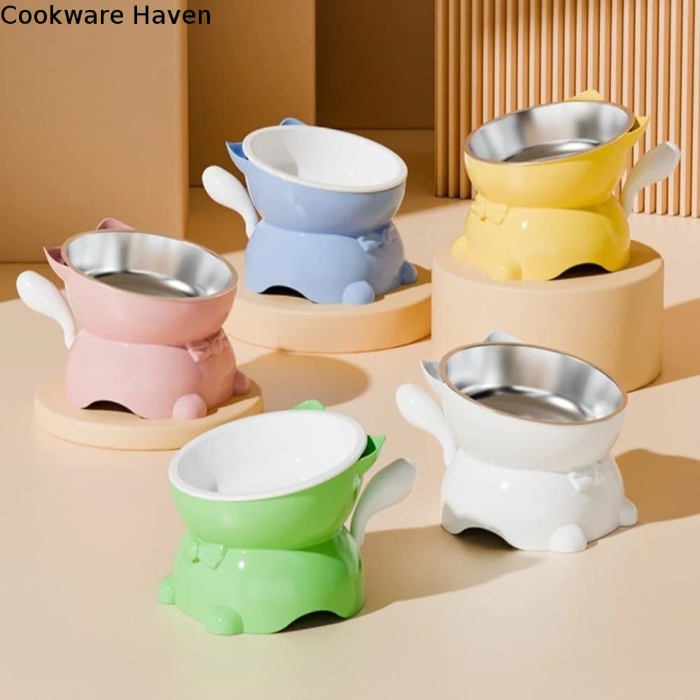 Large Diameter Elevated Cat Bowl Anti-knock Anti-spill Neck Protection Bowl Anti-choke Anti-leakage Pet Food Bowl Indoor Use