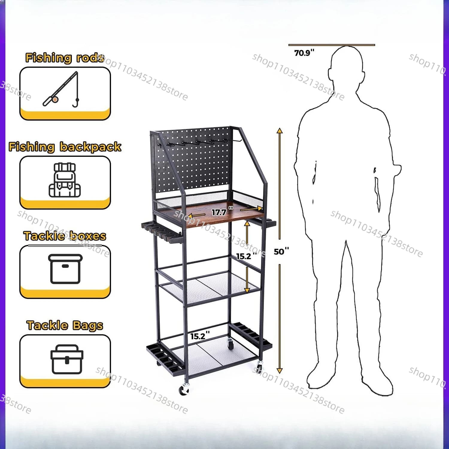 Multifunctional fishing rod holder Multi-layer storage Tool holder Fishing equipment box Fishing trolley for reel