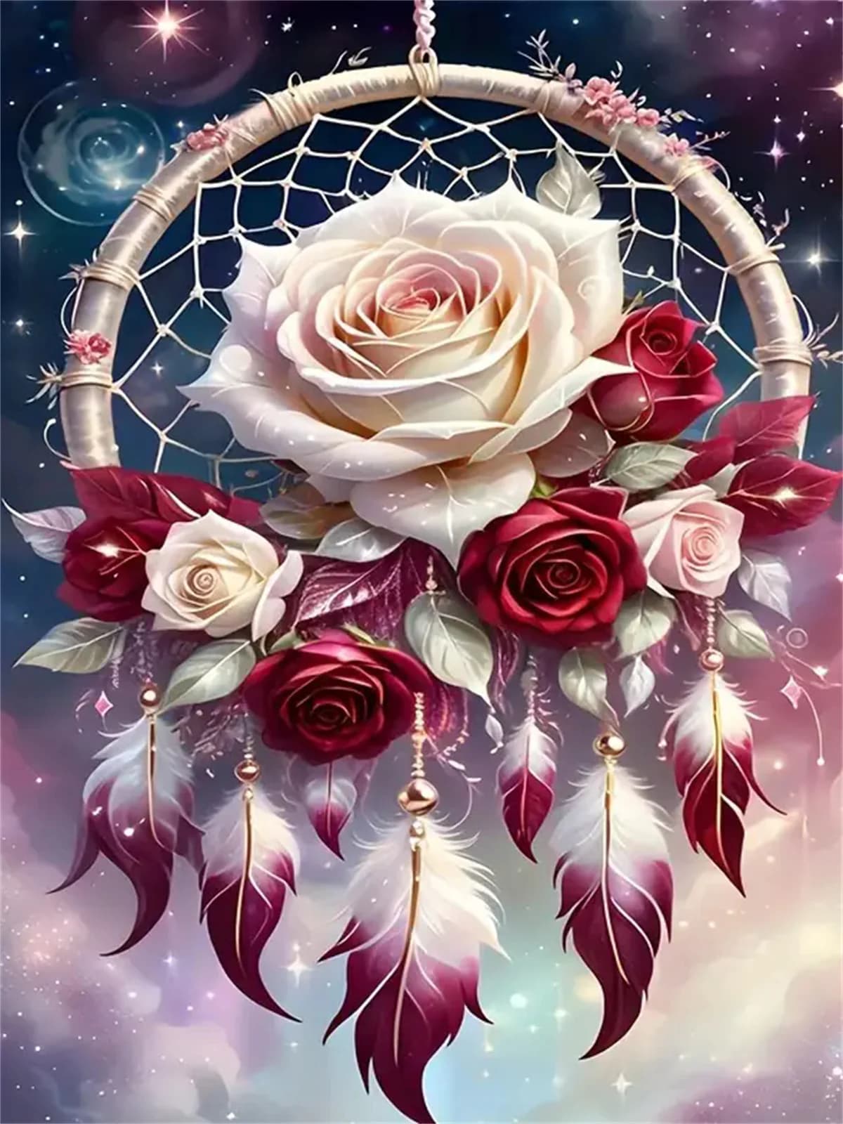 Rose Dream Catcher Digital Oil Painting By Numbers DIY Canvas Art Wall Decor for Game Room or Room Gift Suitable for beginners